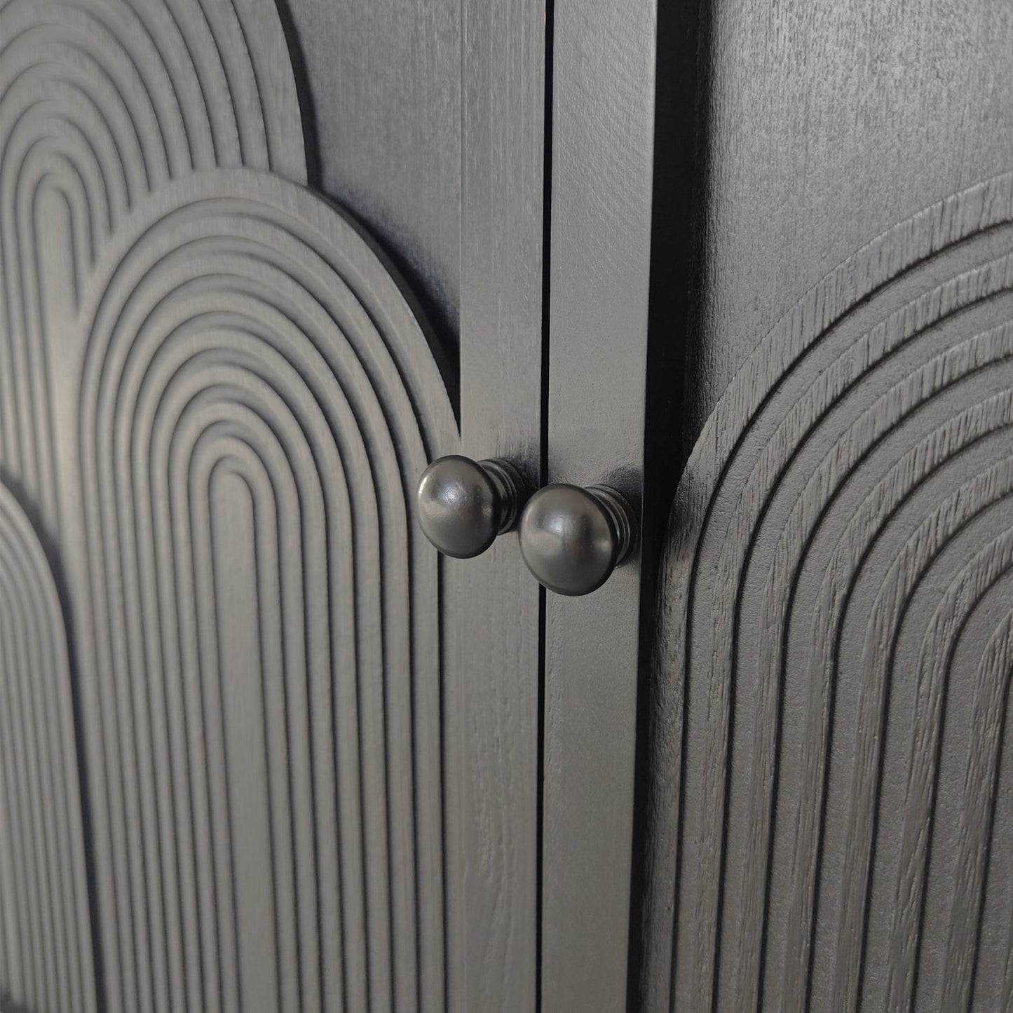 Modern Black Wood Storage Cabinet with Embossed Door