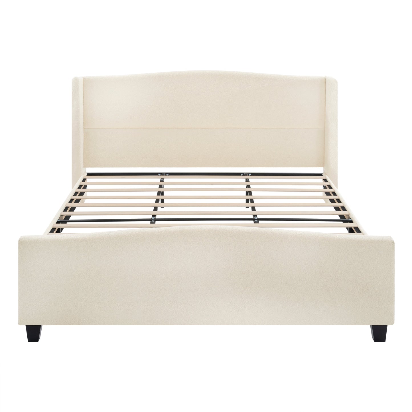King Size Bed Frame with Upholstered Teddy Velvet Headboard