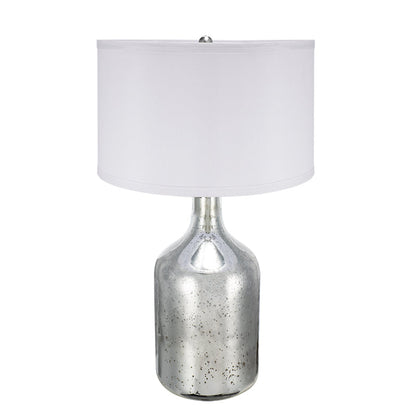Silver Round Table Lamp with White Fabric Shade