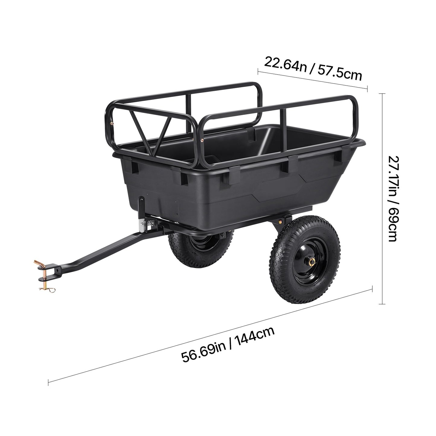 Dump Trailer 500 lbs 10 Cu. Ft Tow Behind Plastic Garden ATV Trailer Cart