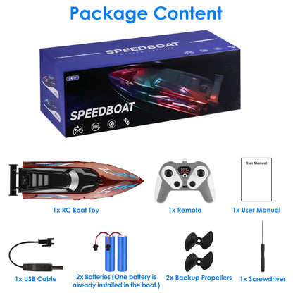 RC Boat With Colorful LED Light 10KM/H 40Mins 2.4Ghz Remote Control Racing Boat Toys With 2 Batteries Low Battery Alarm Overreach Warning For Pools La