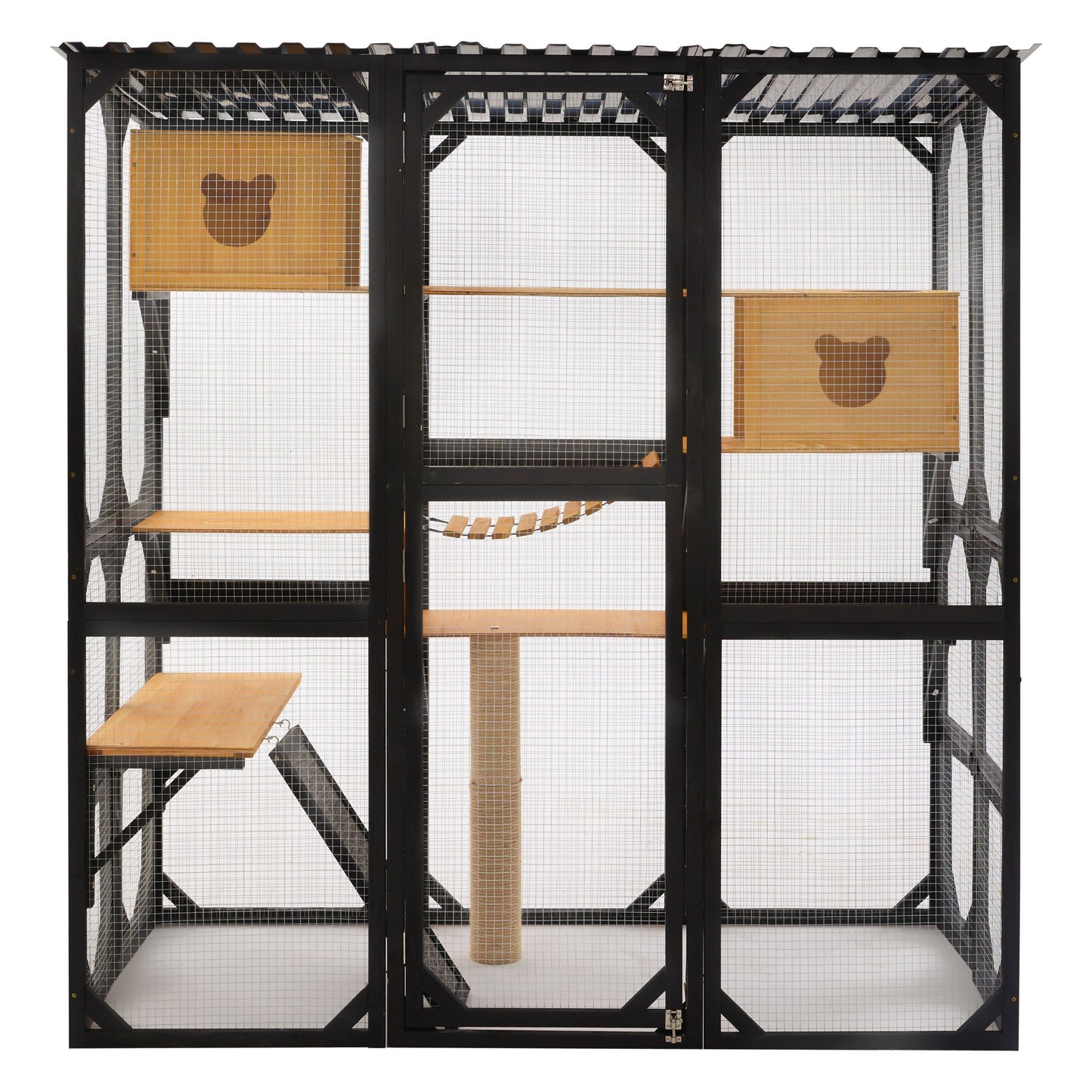 Outdoor Cat Enclosure With Sleeping Houses, Jumping Platforms, Scratching Post