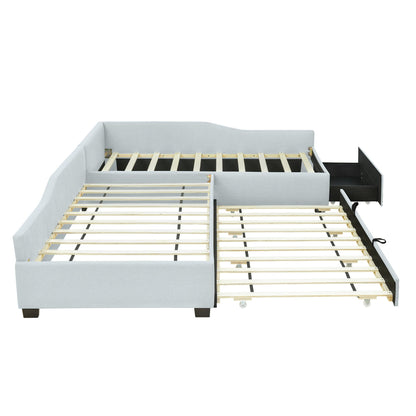 Upholstered Double Daybed With Trundle And Drawer