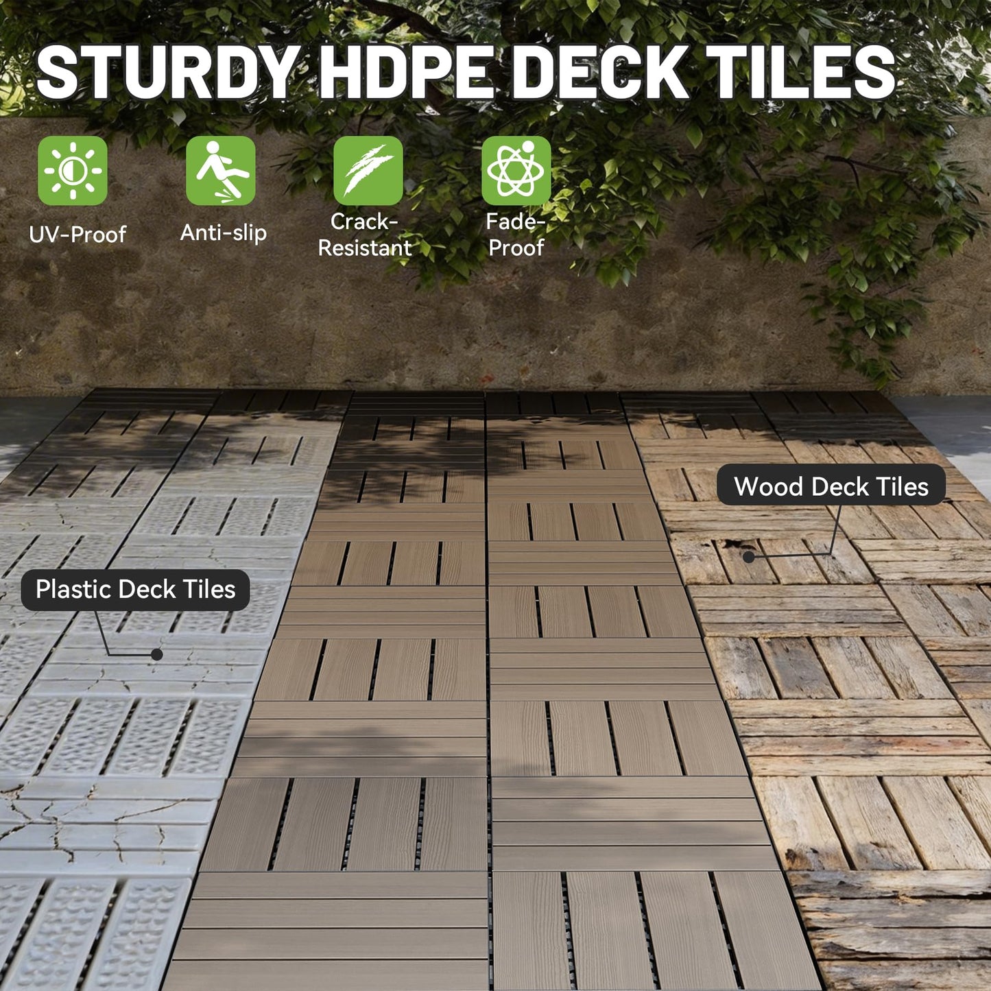 27 Pcs Interlocking Deck Tiles 12" x 12" HDPE Outdoor Flooring
