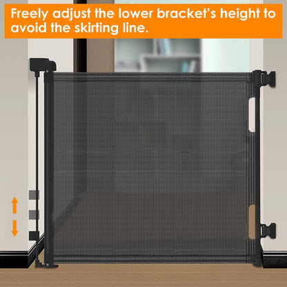 Baby Security Gate Retractable Door Extra Wide Child Safety Stairs Gate 61x34in for Doorway Hallway Indoor Outdoor