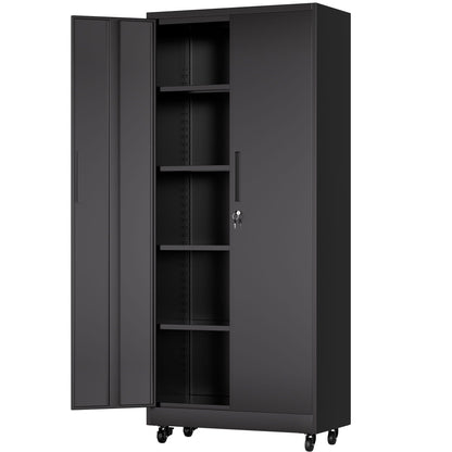 Heavy Duty Rolling Cabinet With Lock, Garage Storage Cabinet, 4 Adjustable Shelves For Tool Organization