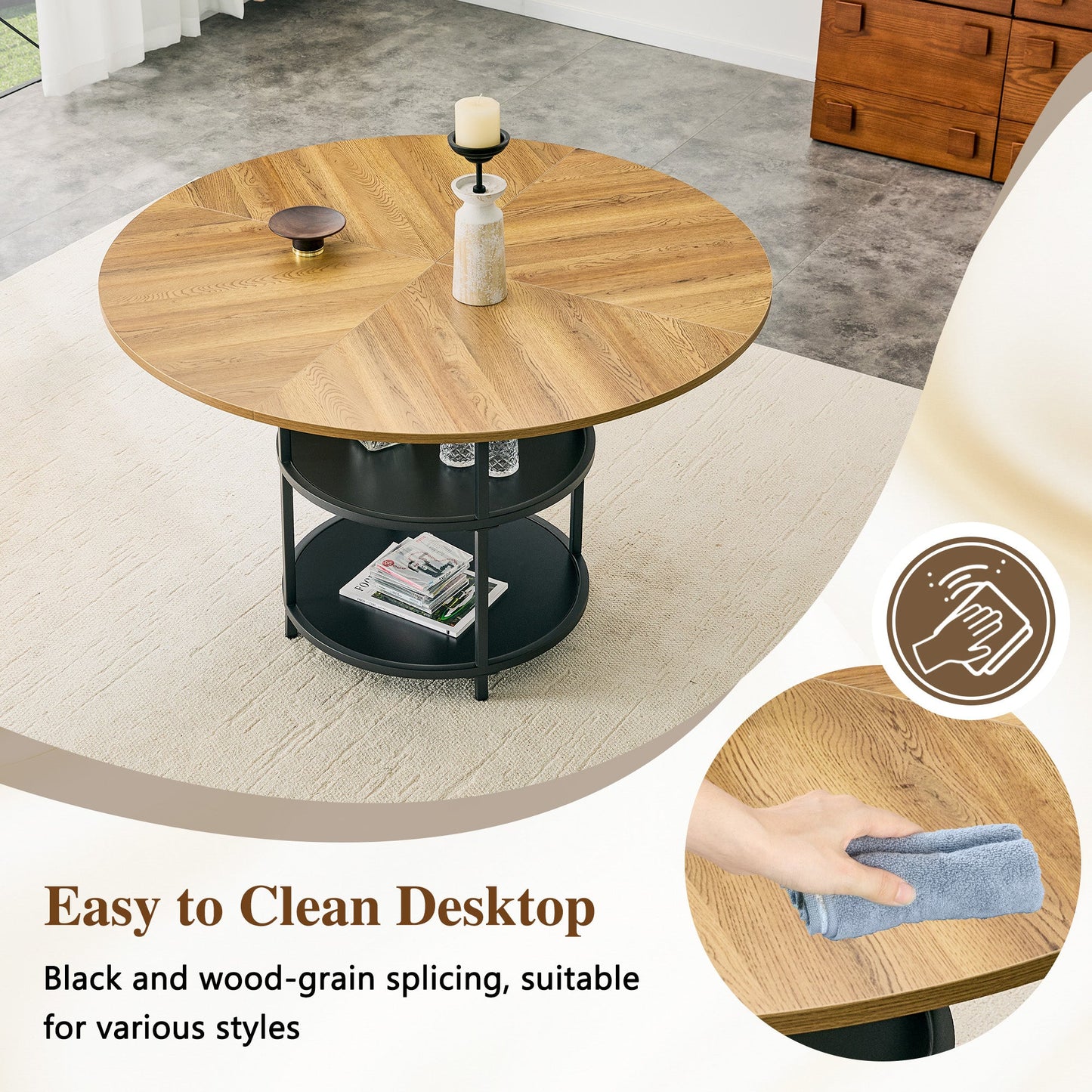 47.3-Inch Diameter Modern Splicing Circular Dining Table