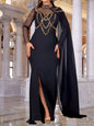 Rhinestone Slit Maxi Dress with Sheer Cape Sleeves