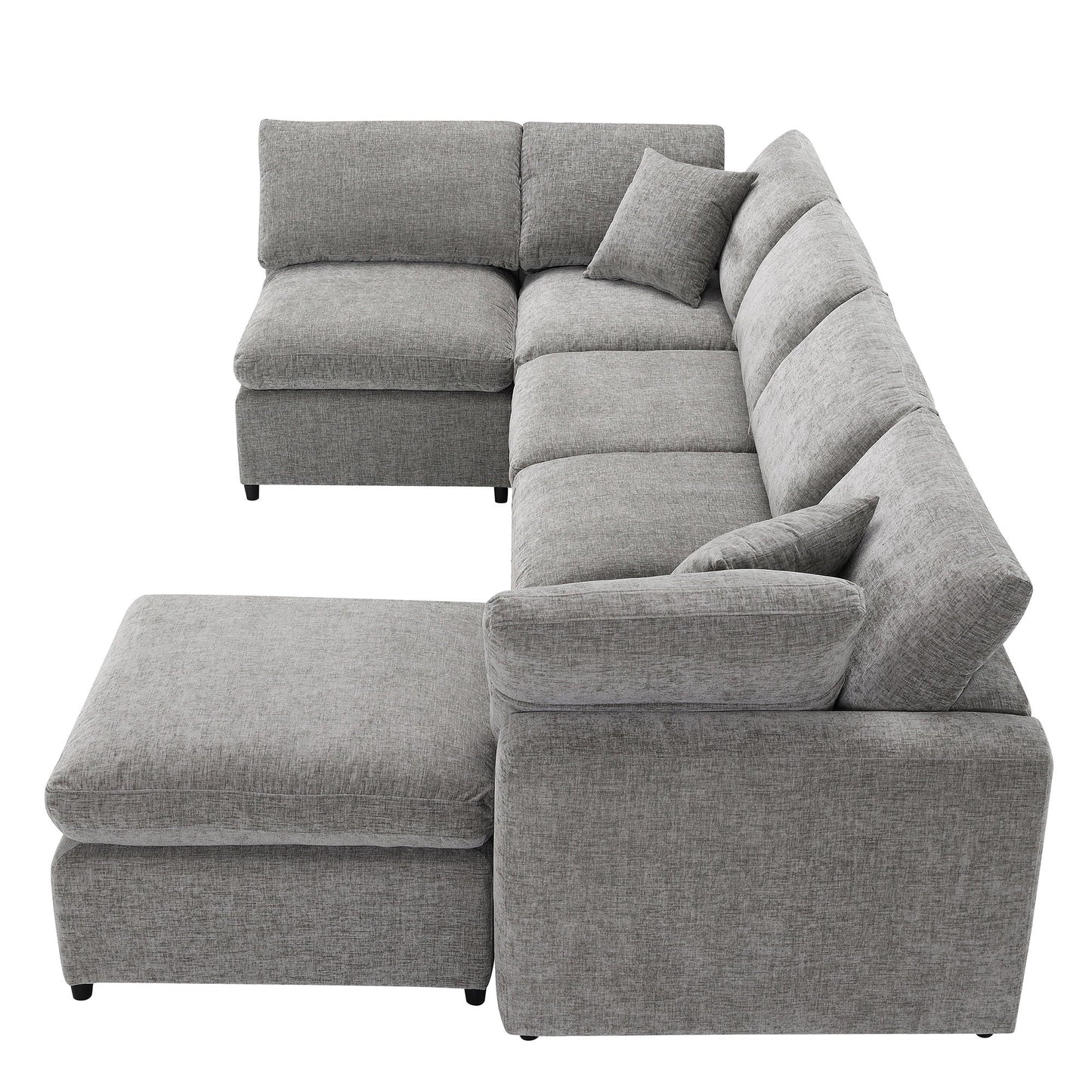 Modern Modular Cloud Sofa Bed, 6 Seat Sectional Couch Set With Ottoman, Free Combination, Convertible U Shaped Sleeper Sofa For Living Room