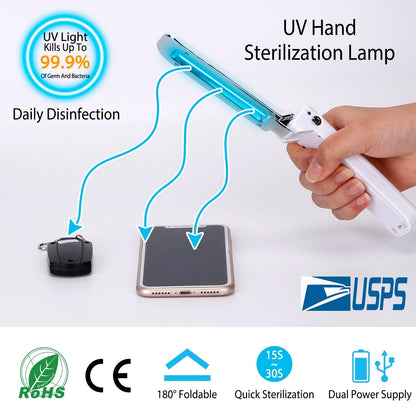 Foldable UV Sanitizer Light Handheld Germ Kill Sterilizer Wand UVC Disinfection Lamp For Tablet PC Phone Toys Wardrobe Toilet