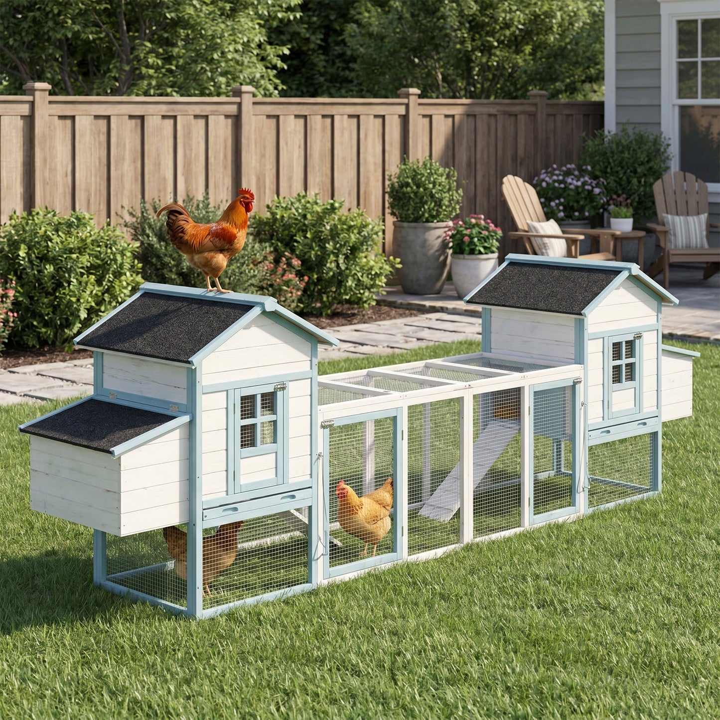 Large Wooden Chicken Coop with Double Nesting Boxes