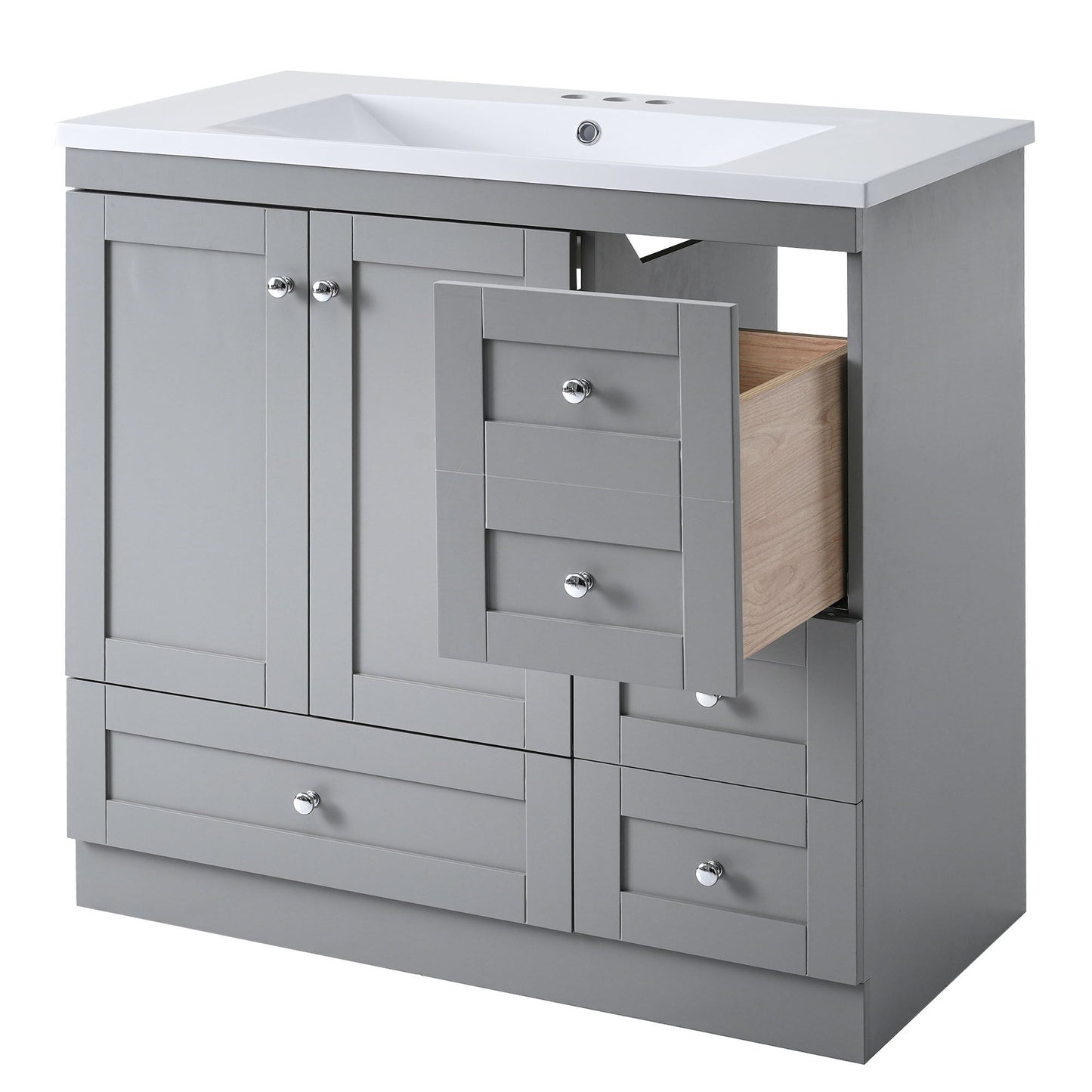 Shaker Free Standing Bathroom Vanity Cabinet With Sink, Soft Close Drawers, Soft Close Doors