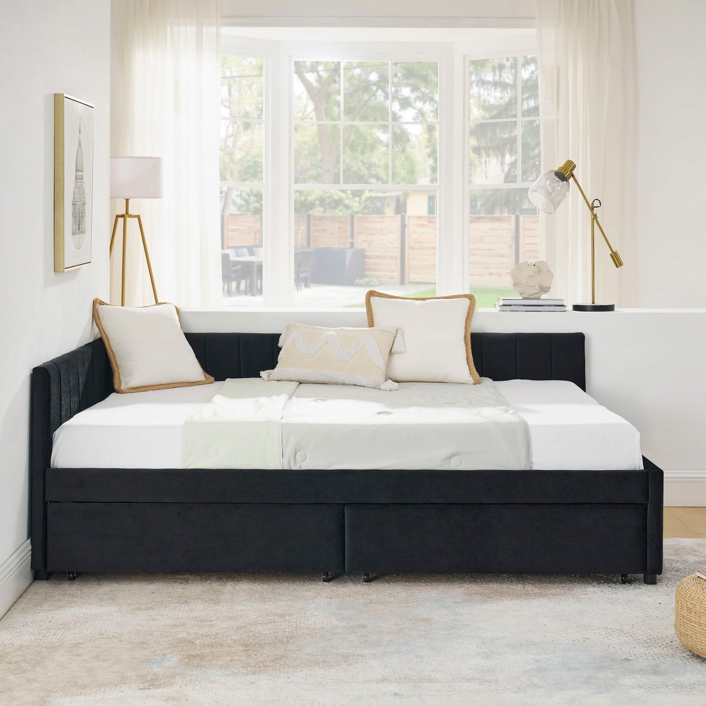 Upholstered Tufted Daybed Frame With Storage Drawers