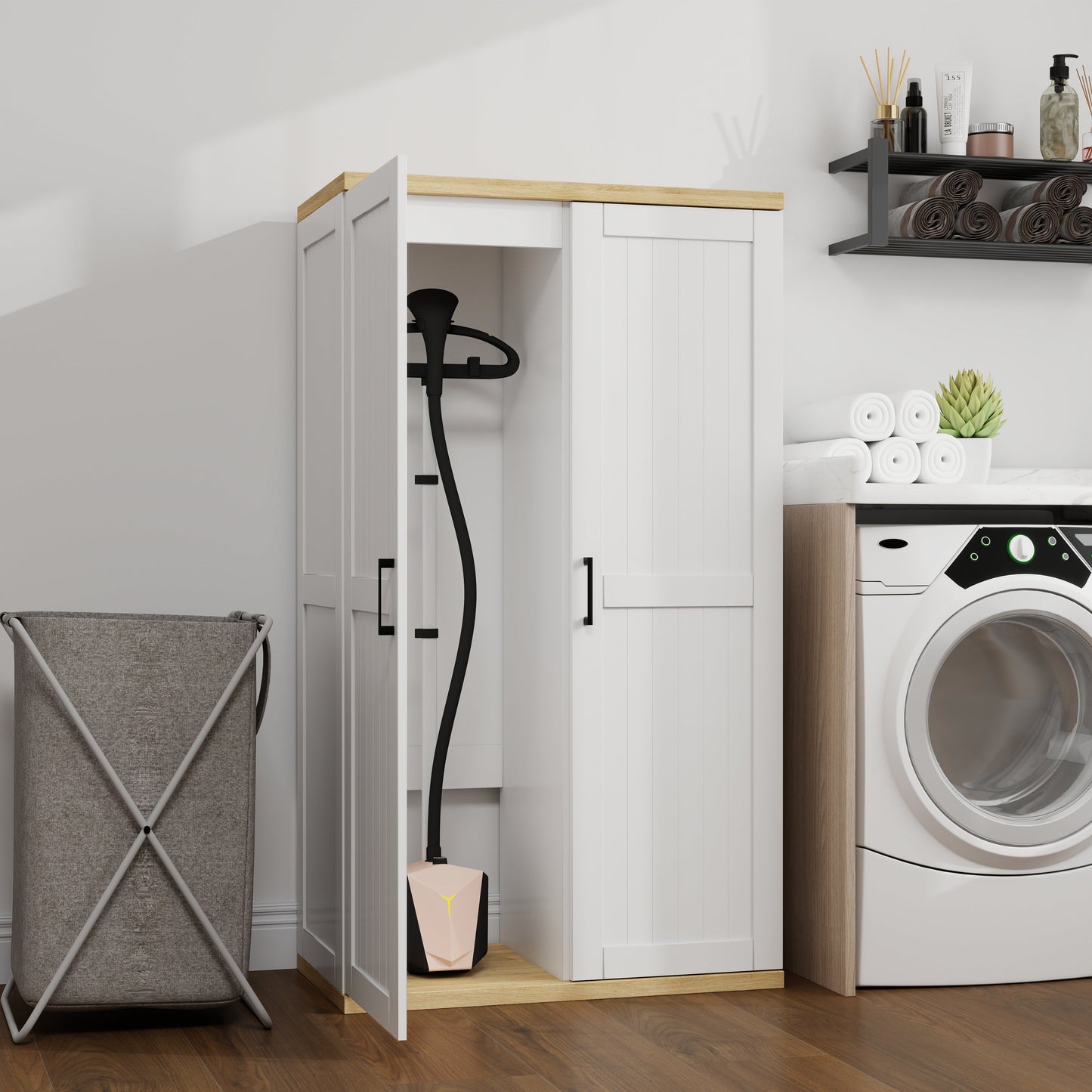 55.1" Tall Wooden Vacuum Storage Cabinet with Adjustable Shelf