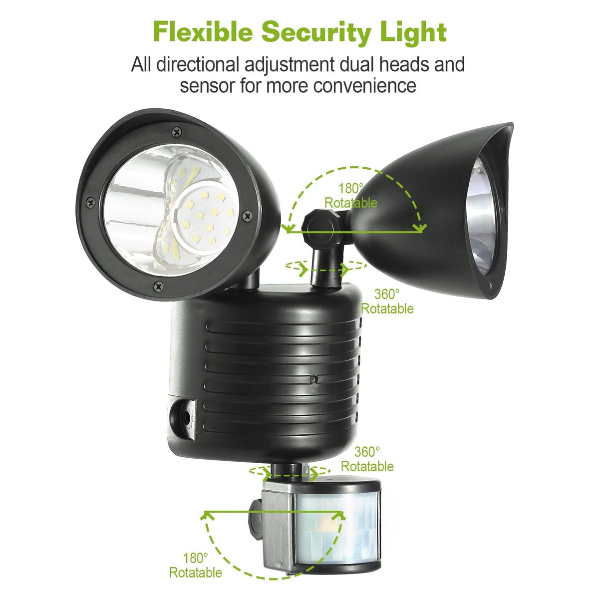 Solar Lights 22LEDs Outdoor Security Lights Motion Sensor IP44 Water-Resistant 360¡ Rotatable Dual Heads Solar Wall Light for Entryways Stairs Yard Ga