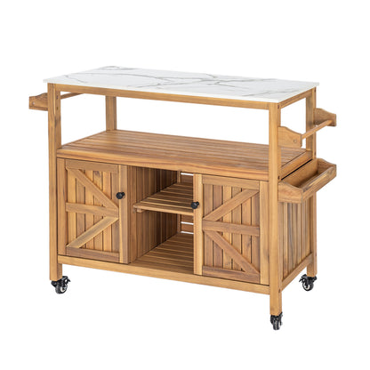 Outdoor Patio Acacia Wood Bar Cart