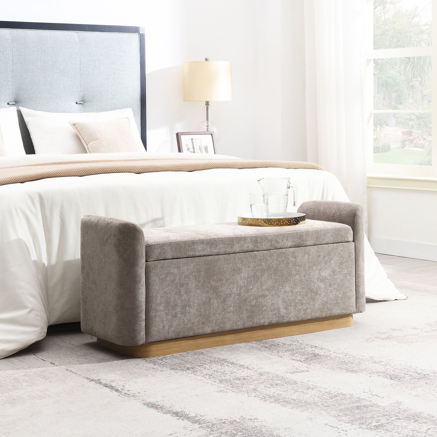 Upholstered Storage Bench With Safety Hinge