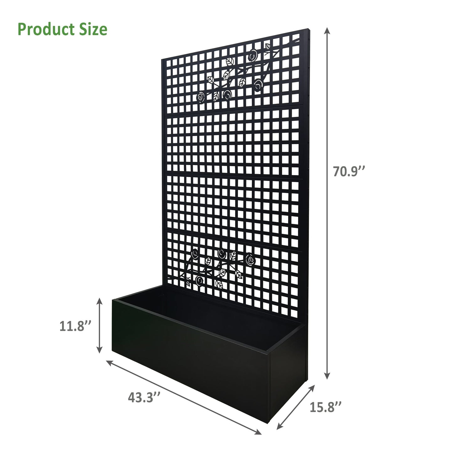 Metal Planter Box with Trellis 70.9in H x 43.3in W x 15.8in D