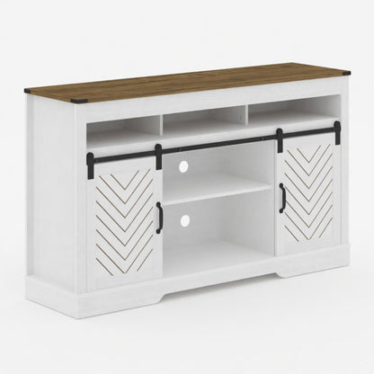 TV Stand With Sliding Barn Doors And Adjustable Storage - White / Oak