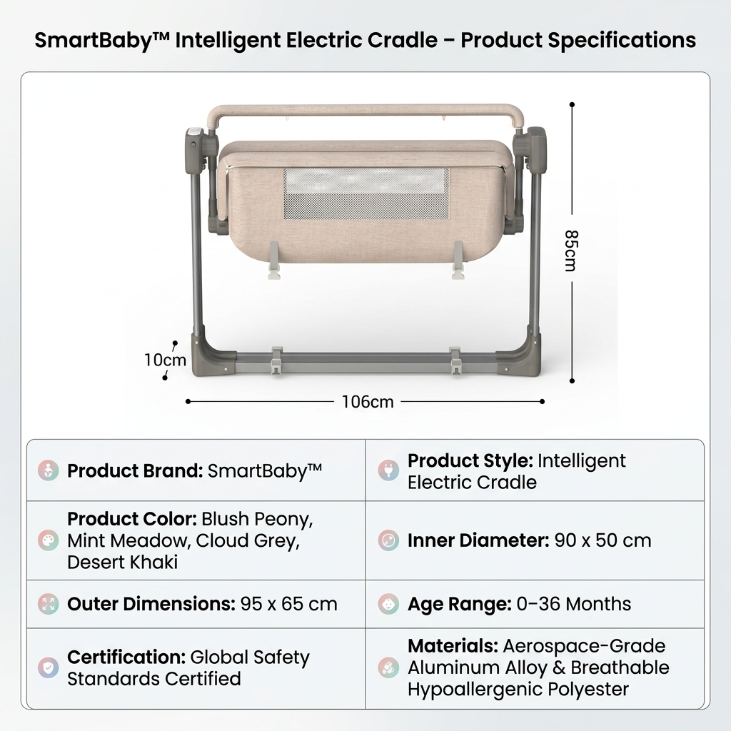 SmartBaby Multi-function Intelligent Electric Cradle – Pink | Bluetooth Music, Remote Control & Automatic Rocking Motion