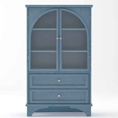 52.17"H Glass Door Display Case Storage Cabinet with 2 Drawers and Adjustable Shelf