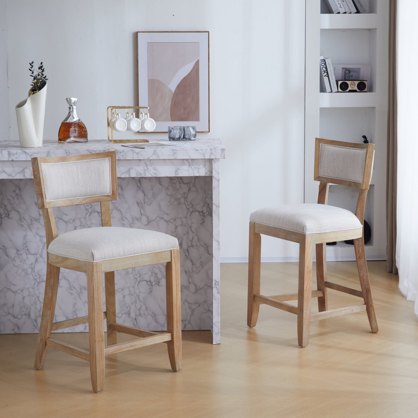 26.5" Upholstered Counter Stools Set of 2 with Comfy Back