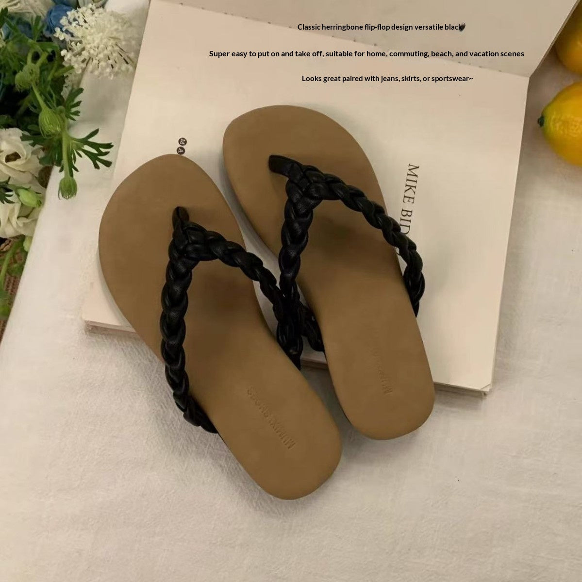 Retro Flat Minimalist Woven Flip-flops