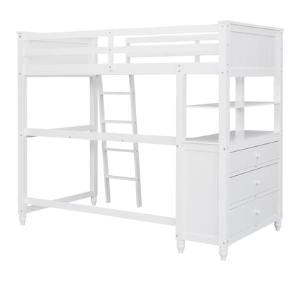 Loft Bed With Drawers With Desk And Shelves