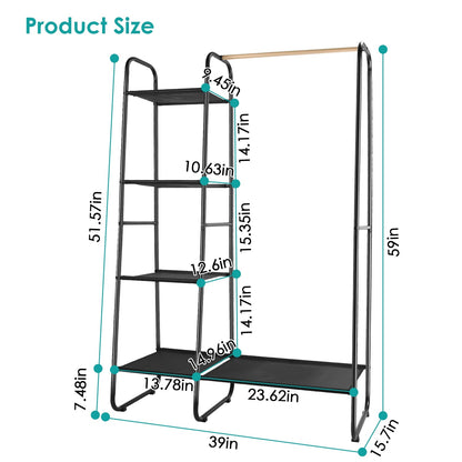 Metal Garment Hanging Rack Shoe Clothing Organizer Shelves Freestanding Clothing Hanging Rail Clothes Wardrobe Shoe Display Organizer with 1 Hanging R
