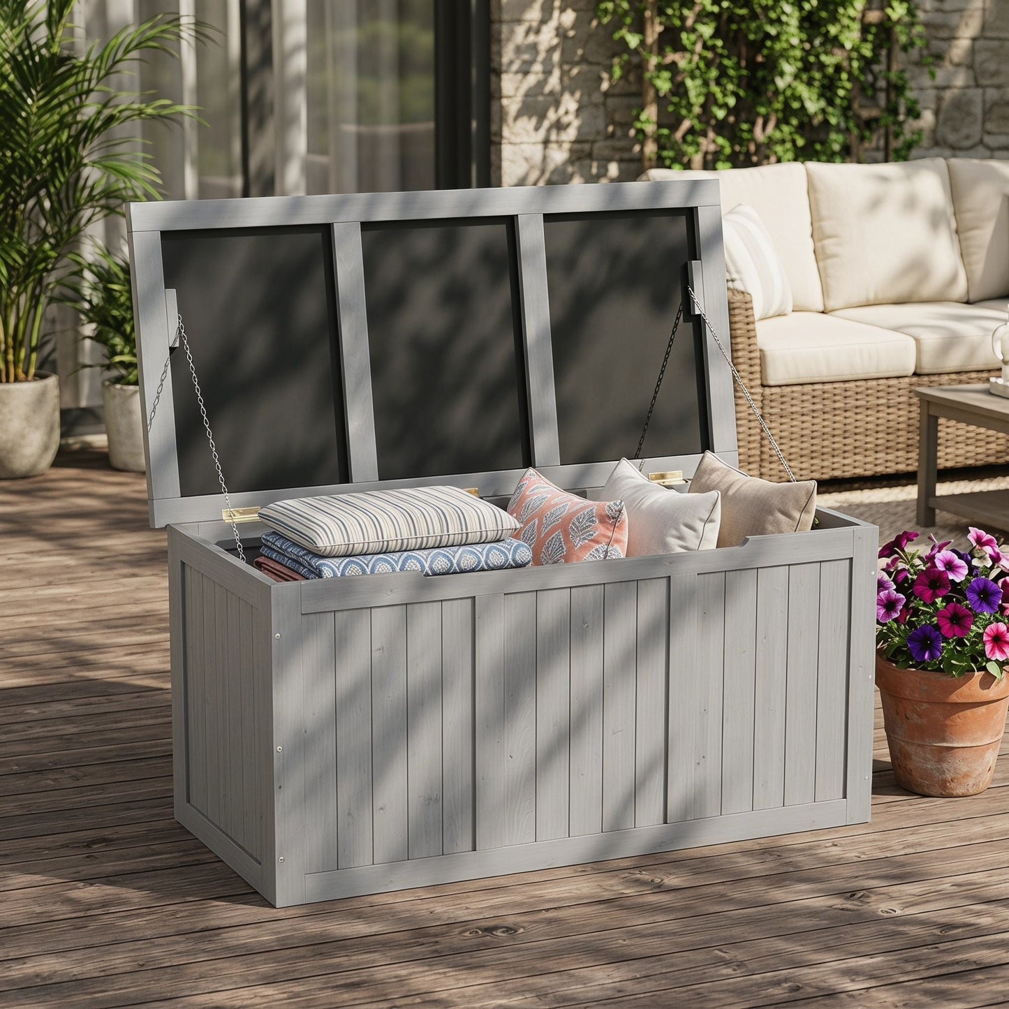 Outdoor Deck Box, Storage With Seat & Table Top