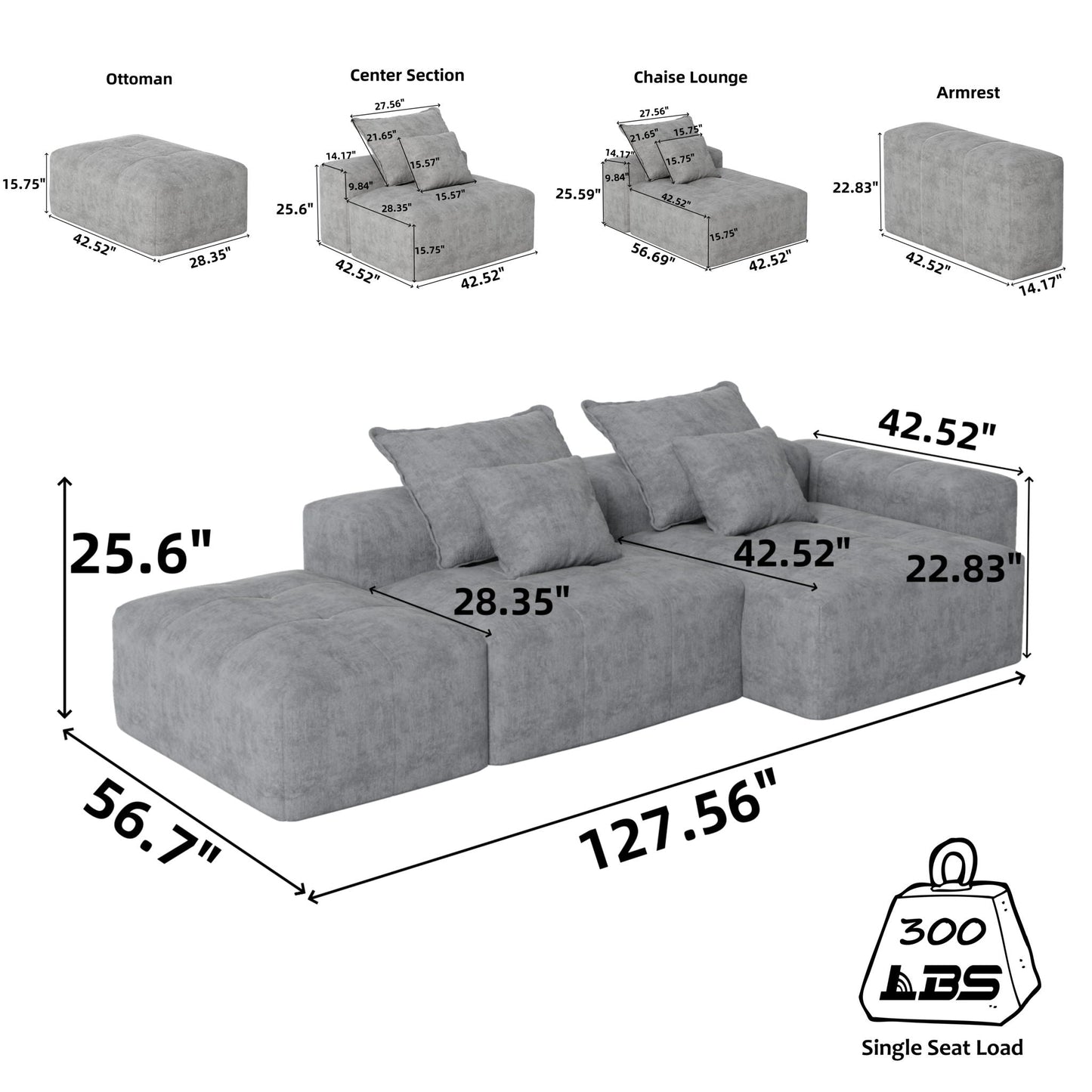 Modern Oversized DIY Combination Modular Sectional Sofa With Pillows