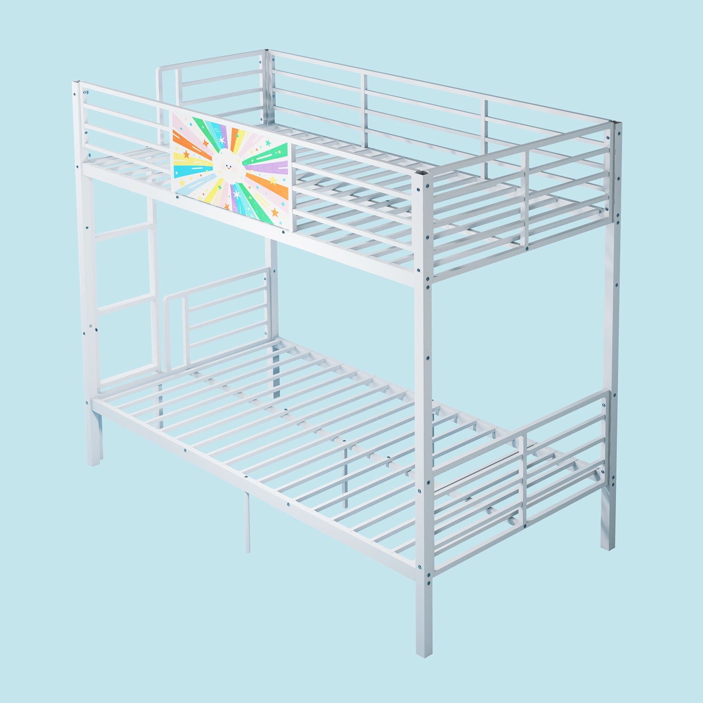 Bunk Bed, Convertible To 2 Separate Twin Size Beds & Full Length Guardrail & Ladder, No Box Spring Needed - White