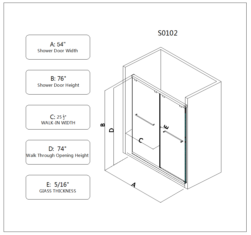5476 Inch Frameless Double Sliding Matte Shower Door