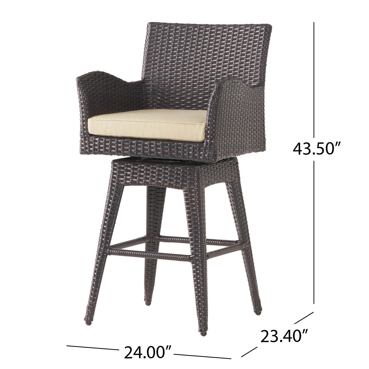 Outdoor Modern Rattan Swivel Barstool with Tapered Legs