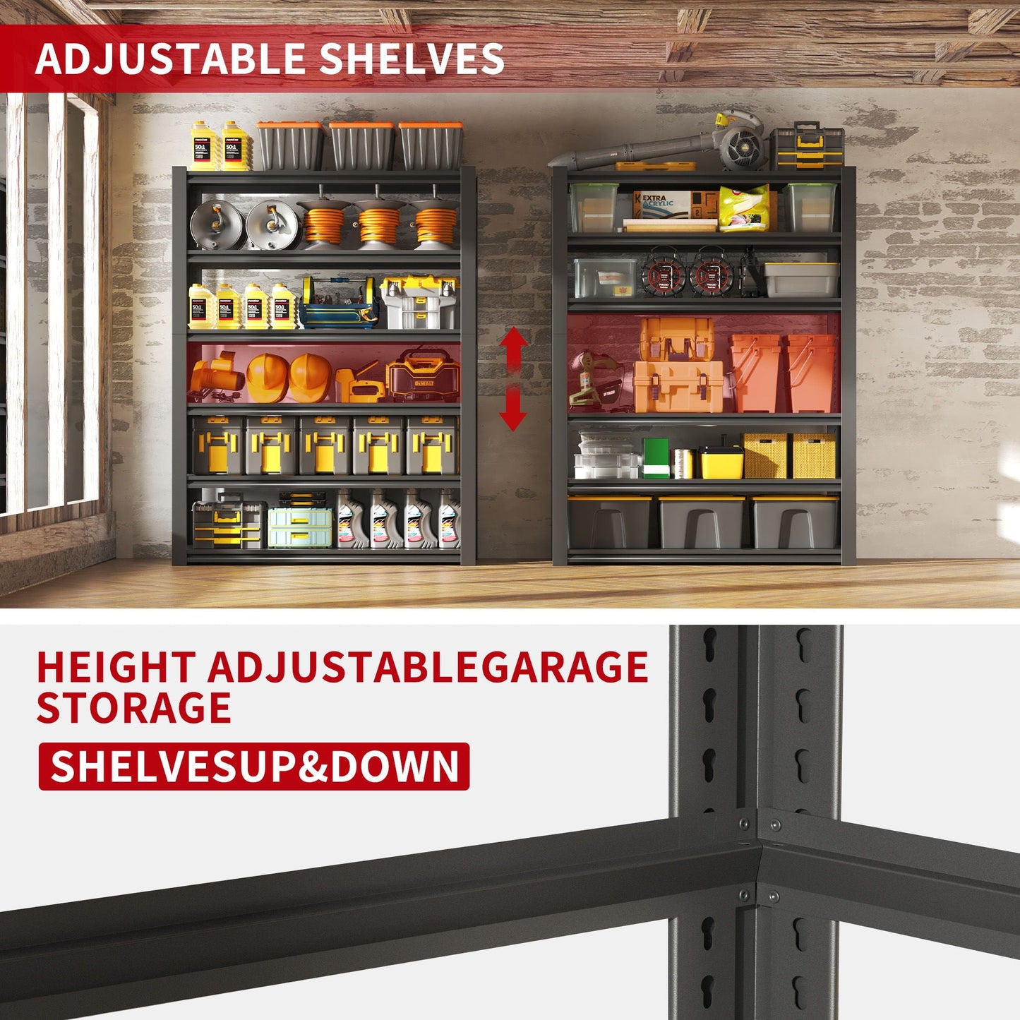 Industrial Heavy Duty Metal Garage Shelving Unit, Adjustable Storage Rack