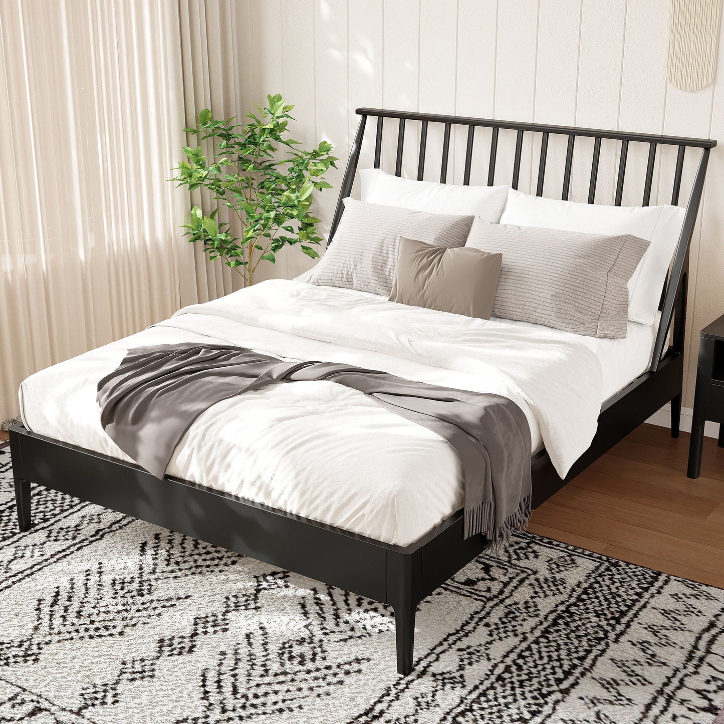 Bohemian Platform Bed With Tall Headboard