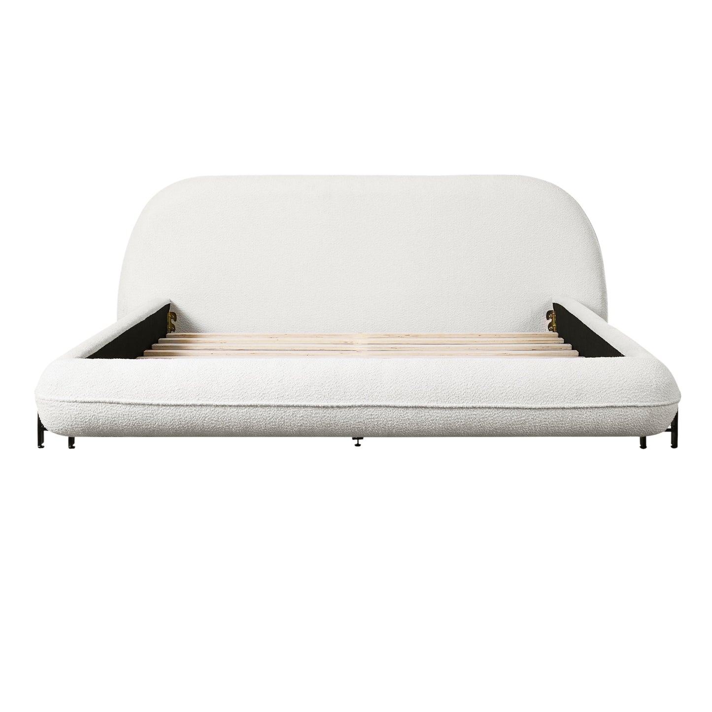 Queen Size Upholstered Bed Frame with Boucle Fabric and Steel Legs