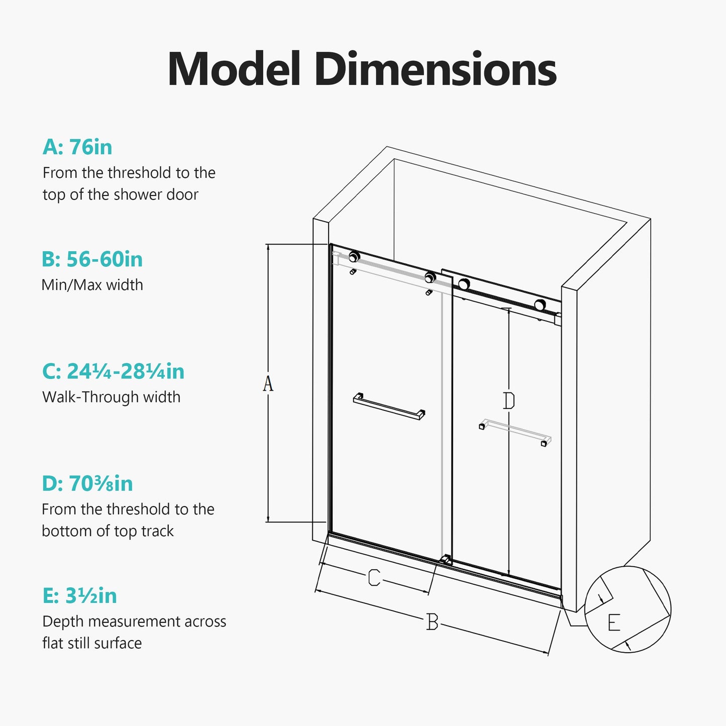 56-60 Inch Width by 76 Inch Height Frameless Double Sliding Soft-Close Shower Door