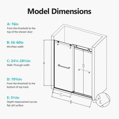 56-60 Inch Width by 76 Inch Height Frameless Double Sliding Soft-Close Shower Door