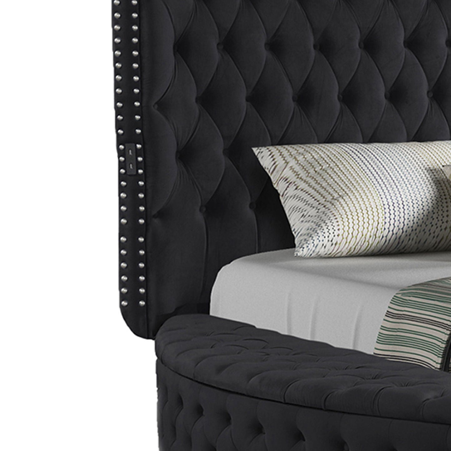 Hazel - Queen Size Tufted Storage Bed & Bluetooth Speakers, USB Port - Black