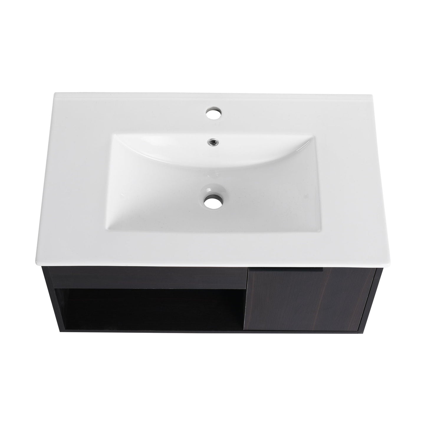 Wall Mounted Floating Bathroom Vanity With Open Shelf & Soft Close Door