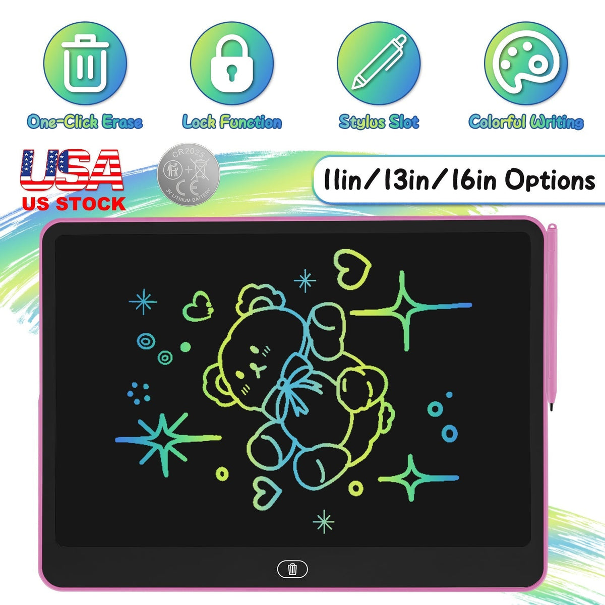 LCD Writing Tablet for Kids with Stylus & Lock Function