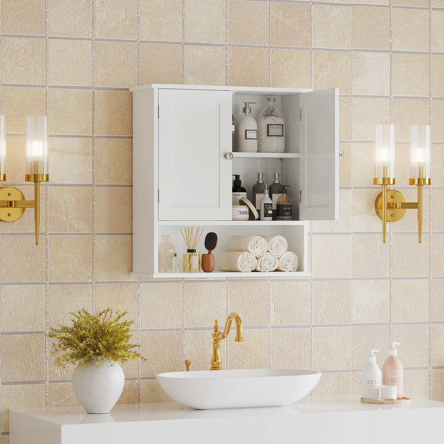 Bathroom Wall Cabinet with Door and Adjustable Shelves