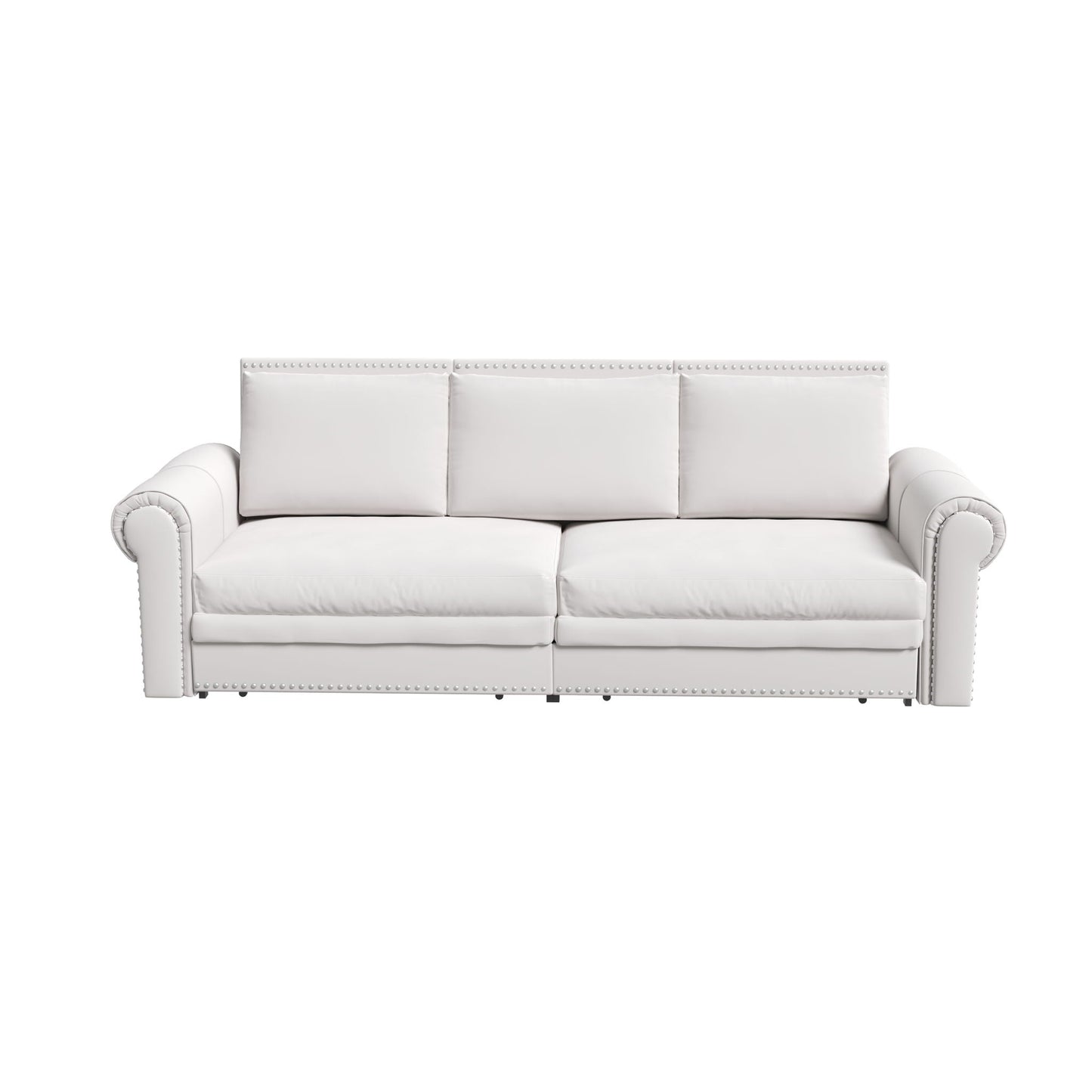 3 In 1 Convertible Sleeper Sofa With Nailhead Trim & Rolled Arm