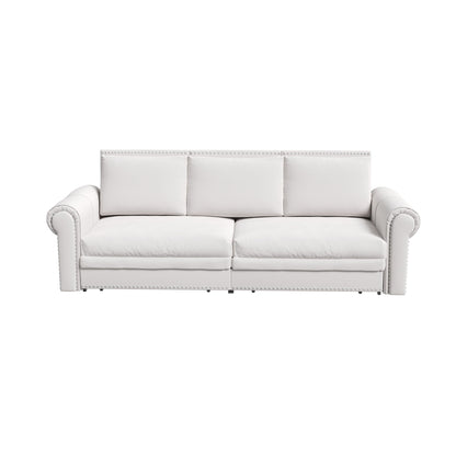 3 In 1 Convertible Sleeper Sofa With Nailhead Trim & Rolled Arm