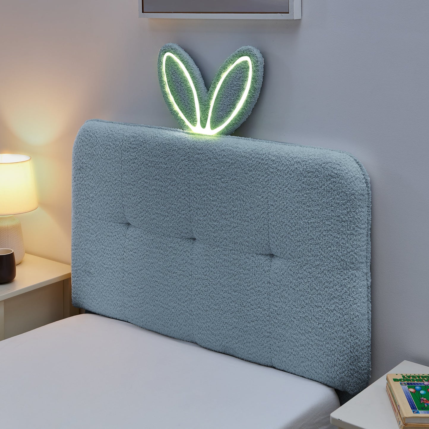 Twin Size Kids Upholstered Bed with Oversized Rabbit Ear Headboard