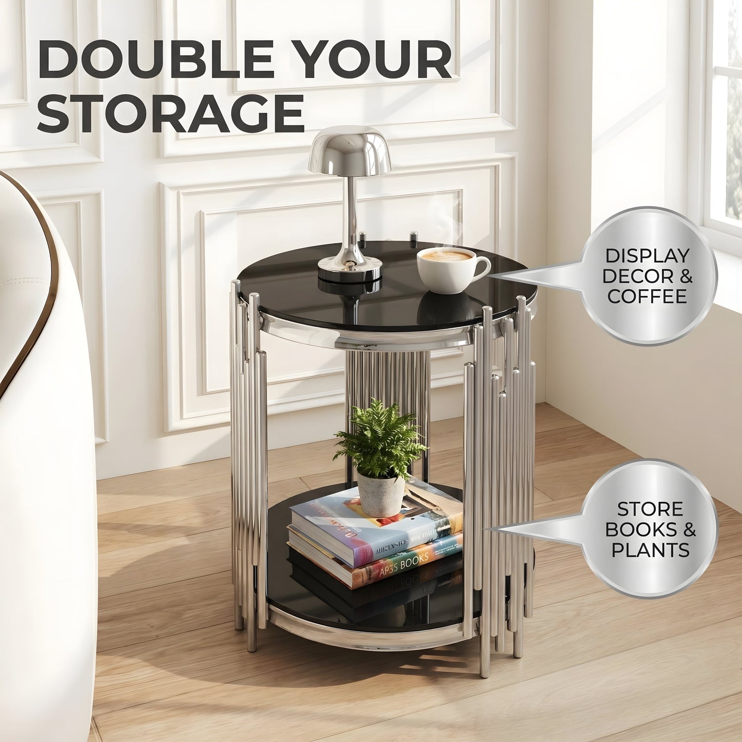 Modern Luxury Coffee Table and Side Table Set, 2-Piece Oval