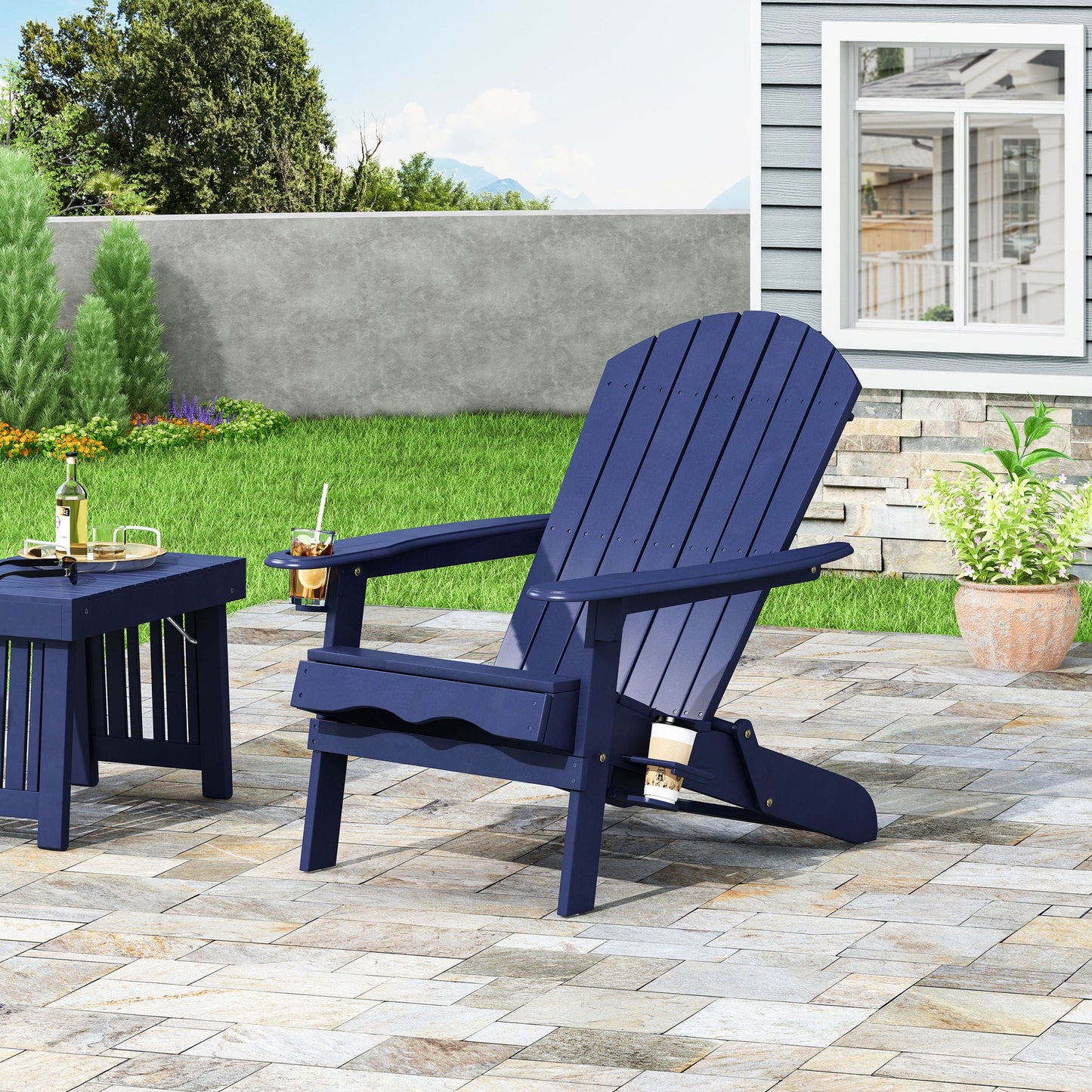 Zenithia Outdoor Foldable Adirondack Chair with 2 Cup Holders