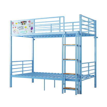 Bunk Bed, Convertible To 2 Separate Twin Size Beds & Full Length Guardrail & Ladder, No Box Spring Needed - Blue