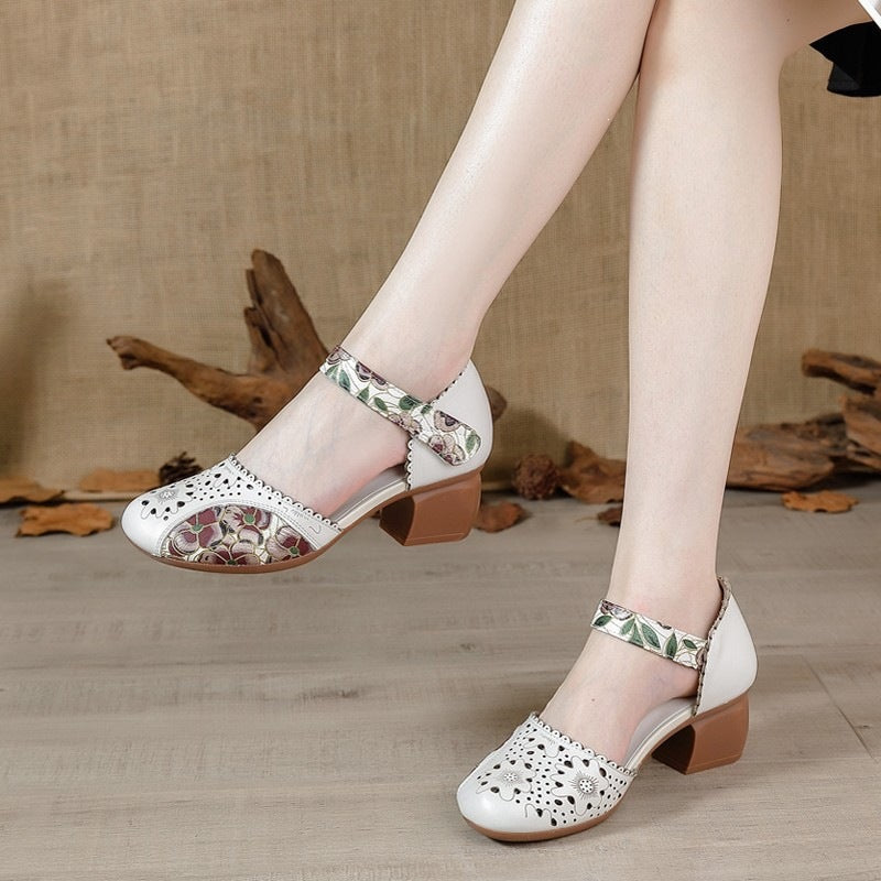 Rome Embroidered Hollow-Out Retro Casual Womens Shoes